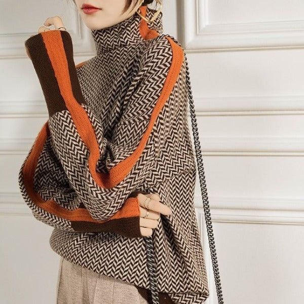 Giulia | Maglione a collo alto a righe a contrasto